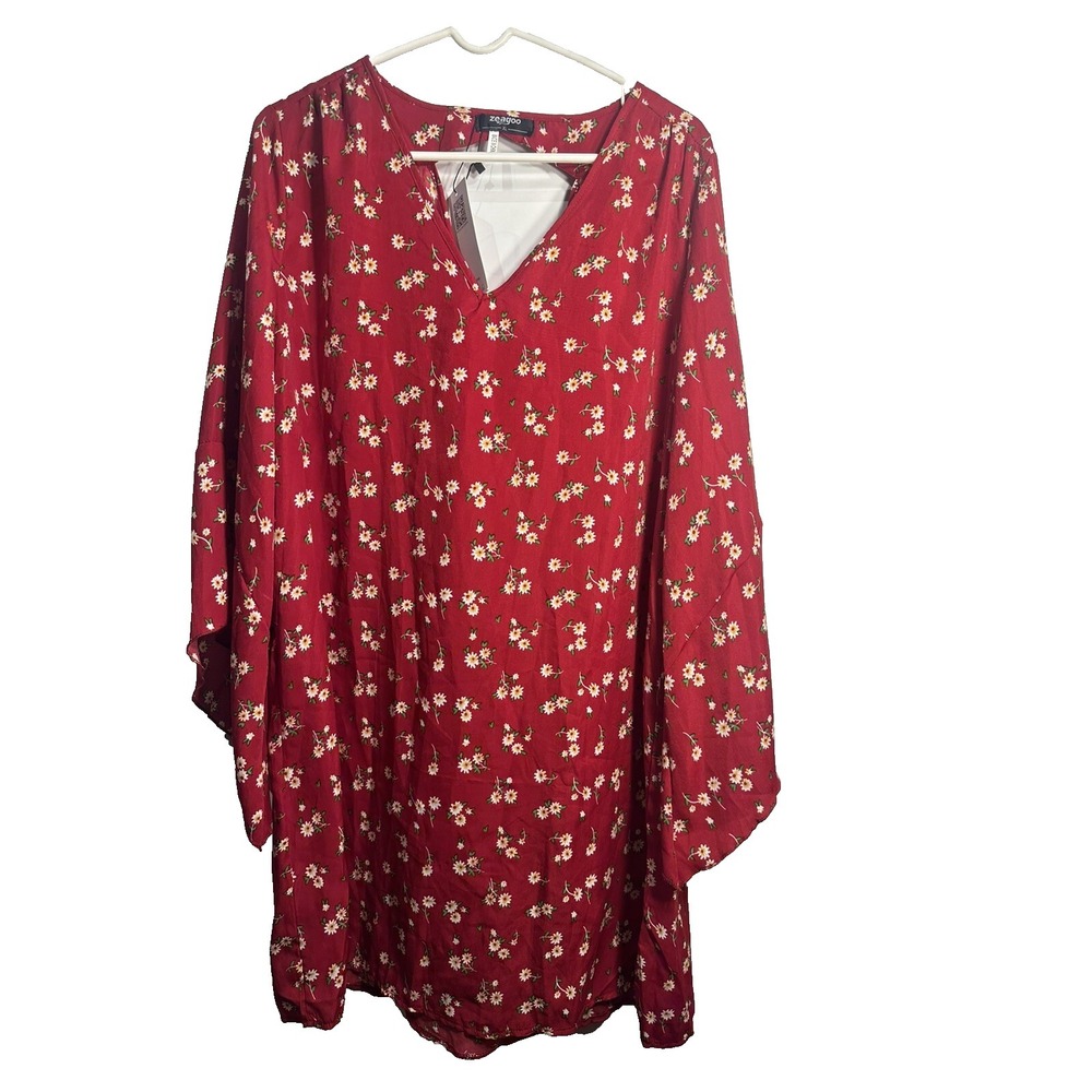 zeagoo‎ womens red floral long sleeve dress size XL extra large